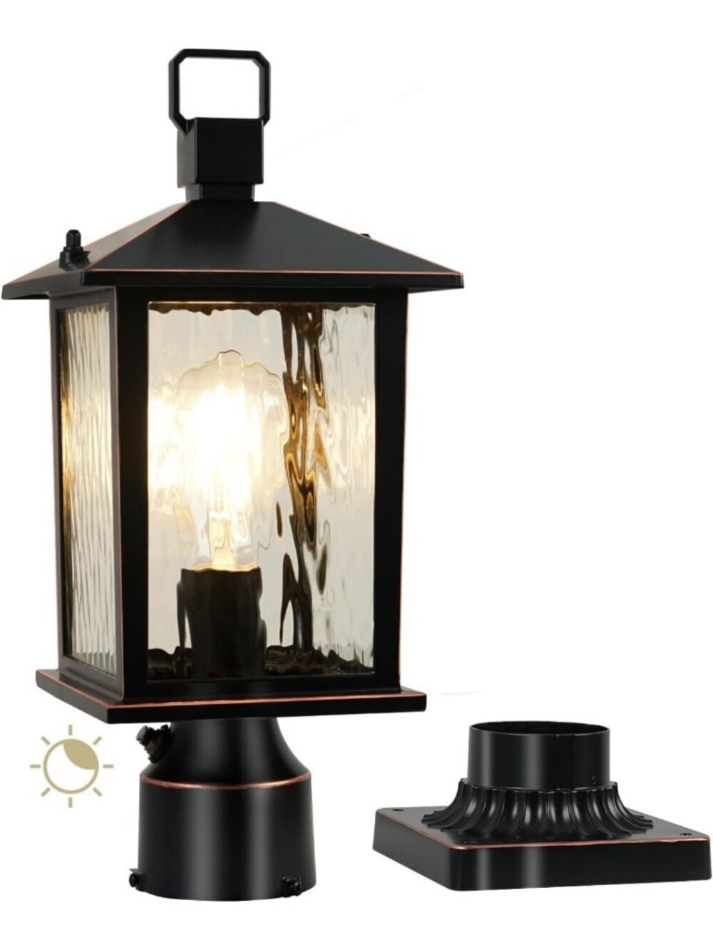 Elegant Outdoor Post Light - Oil-Rubbed Bronze Lantern for Dusk to Dawn